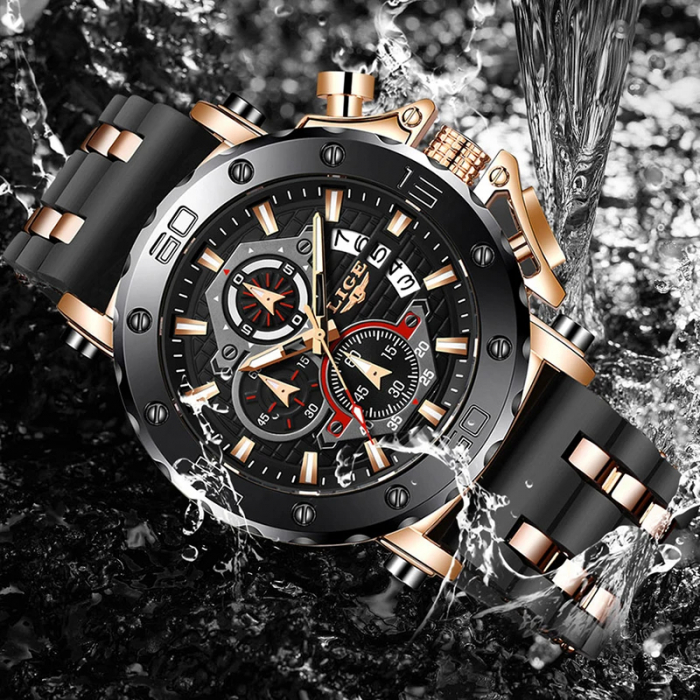 Ceas barbatesc Lige Analog Quartz Silicon Cronometru Negru [3]