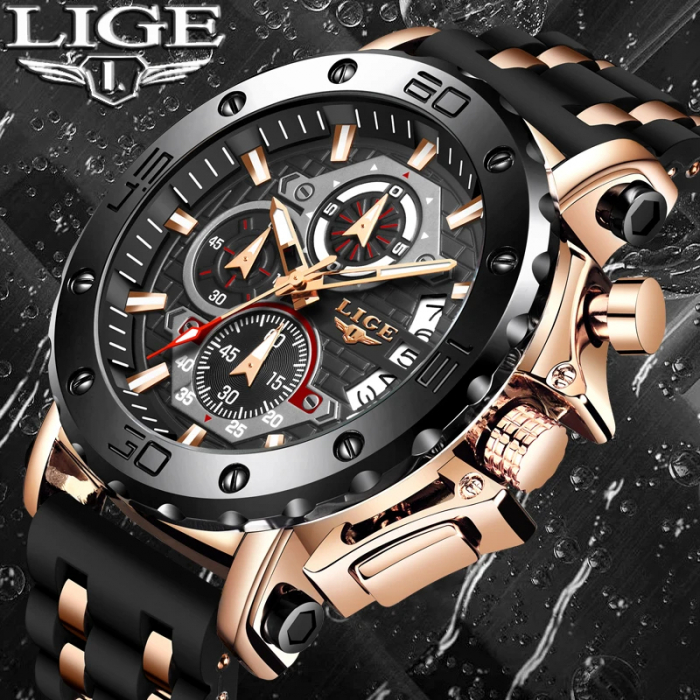 Ceas barbatesc Lige Analog Quartz Silicon Cronometru Negru [4]