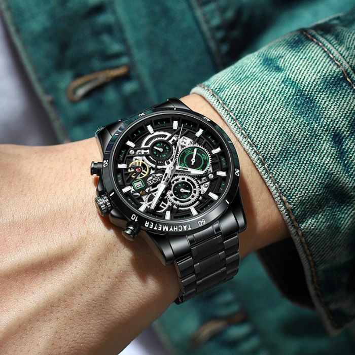 Ceas barbati Lige Negru Data Casual Analog Quartz Otel Zale Indici luminosi [2]