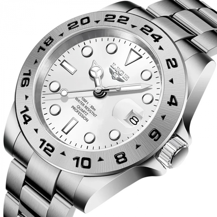 Ceas barbatesc Lige Indici luminosi Data Argintiu Business Analog Quartz Otel [2]