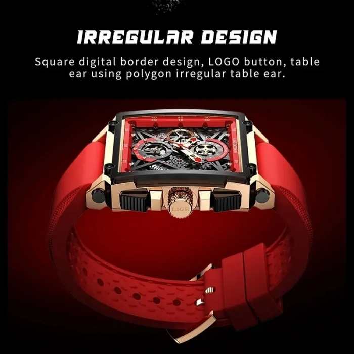 Ceas barbatesc Lige Rosu Silicon Otel Afisare data Quartz Analog [6]
