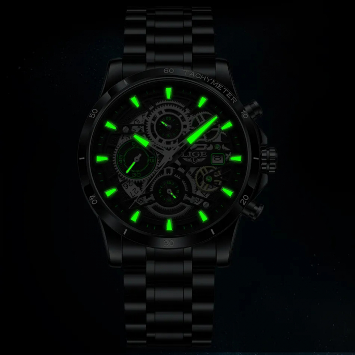 Ceas barbatesc Lige Elegant Business Data Quartz Analog Otel Negru [3]