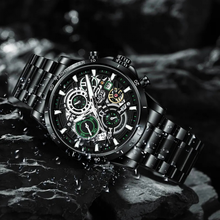 Ceas barbatesc Lige Elegant Business Data Quartz Analog Otel Negru [6]