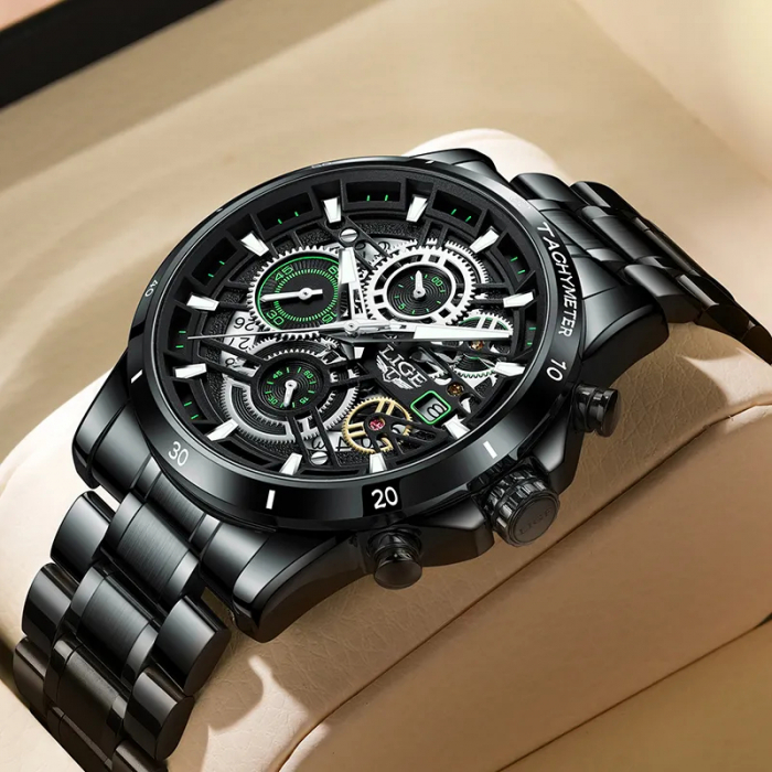 Ceas barbatesc Lige Elegant Business Data Quartz Analog Otel Negru [2]