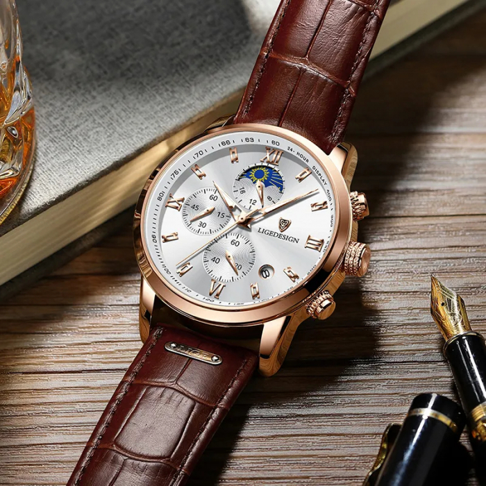 Ceas barbatesc Lige Elegant Clasic Piele Otel Quartz Analog Data [4]