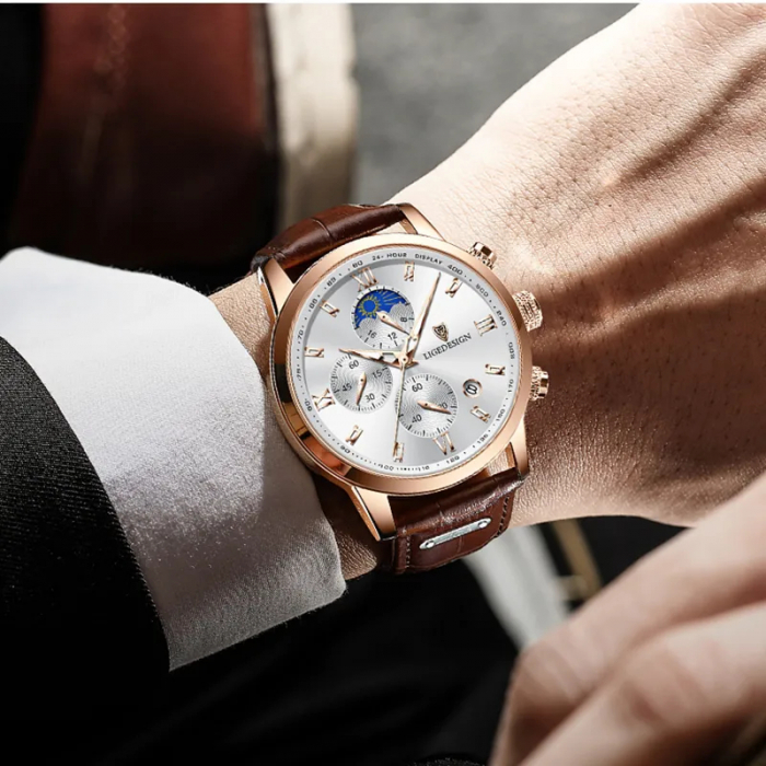 Ceas barbatesc Lige Elegant Clasic Piele Otel Quartz Analog Data [2]