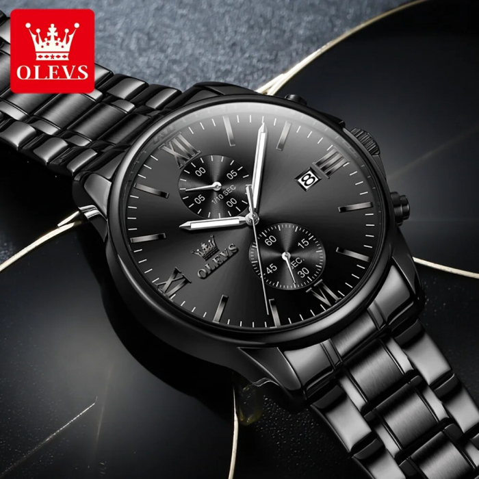 Ceas barbatesc Olevs Quartz Analog Negru Otel Data [6]
