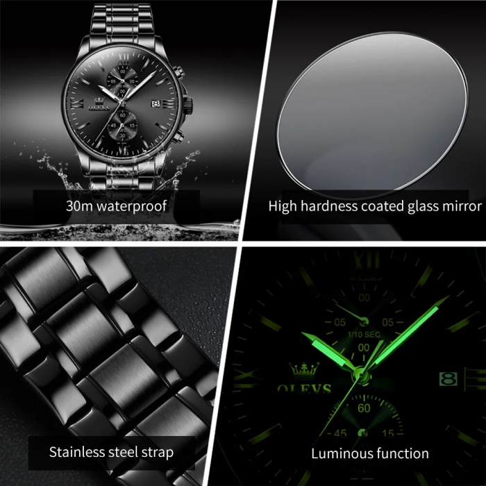 Ceas barbatesc Olevs Quartz Analog Negru Otel Data [4]