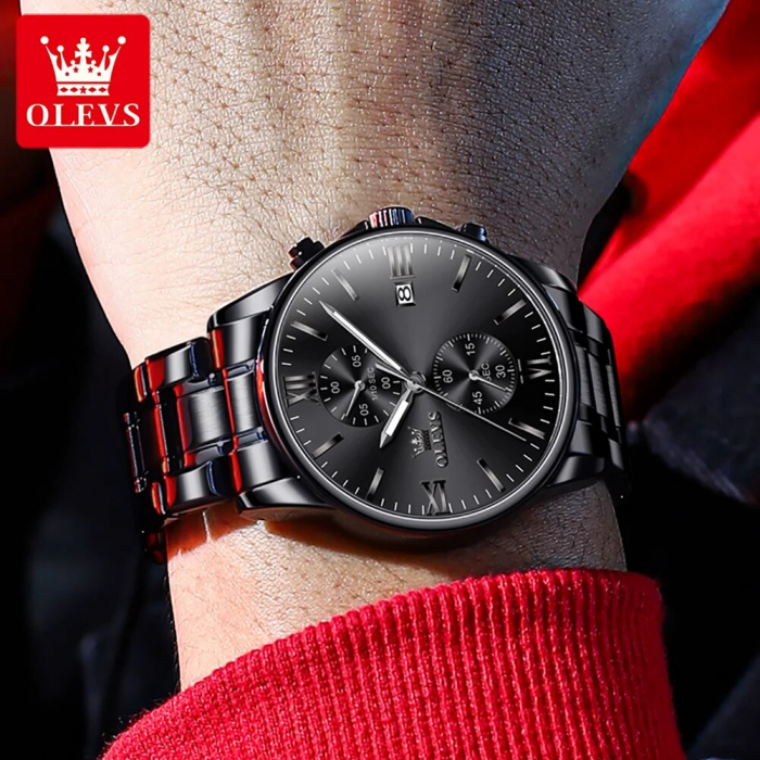Ceas barbatesc Olevs Quartz Analog Negru Otel Data [2]