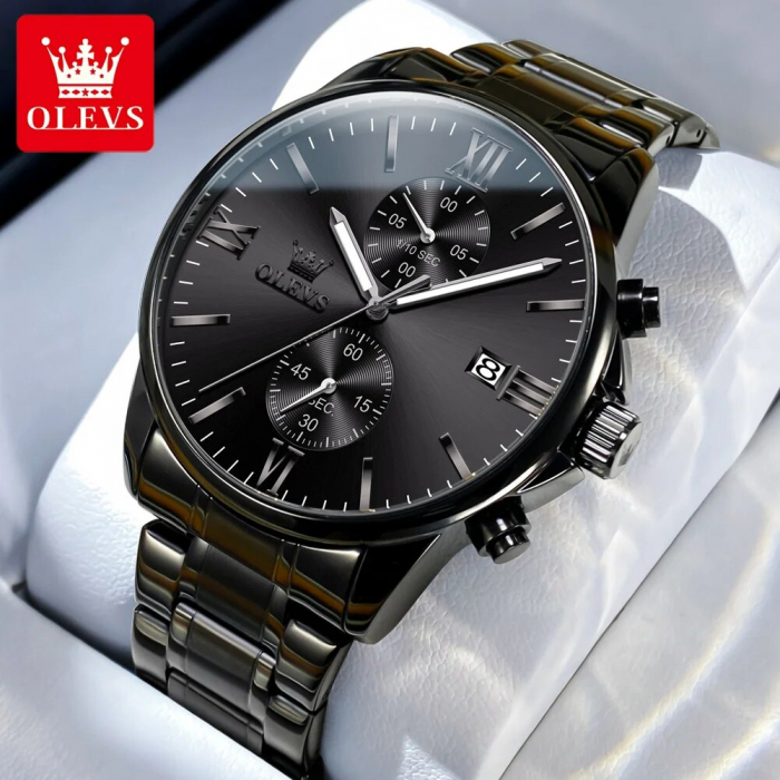 Ceas barbatesc Olevs Quartz Analog Negru Otel Data [3]