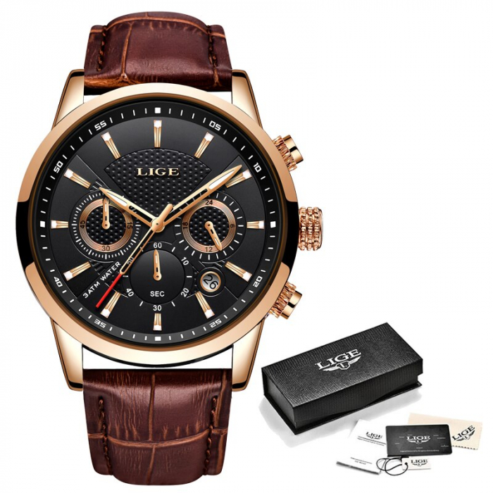 Ceas barbatesc Lige Elegant Quartz Curea din piele [3]