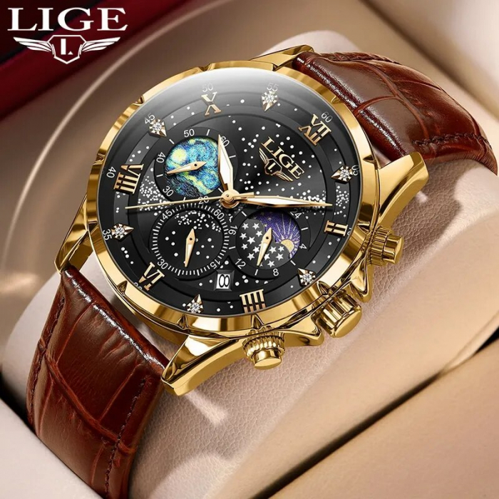 Ceas barbatesc Lige Maro Analog Quartz Piele naturala Design deosebit [6]