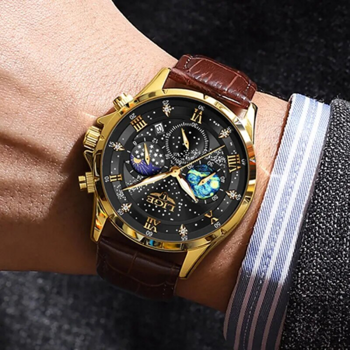 Ceas barbatesc Lige Maro Analog Quartz Piele naturala Design deosebit [2]