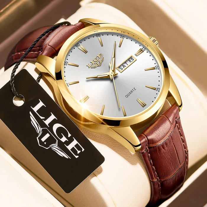 Ceas barbatesc Lige Maro Analog Quartz Piele naturala Indici fosforescenti Data [5]