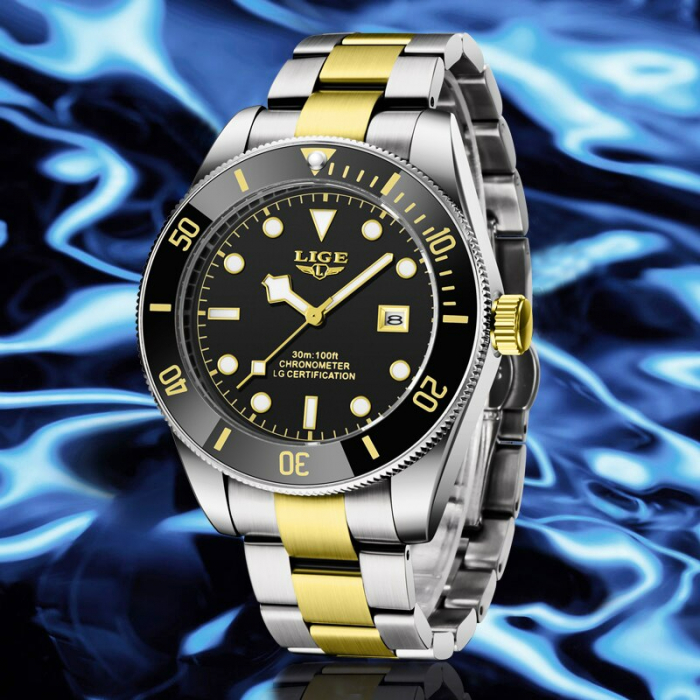 Ceas barbatesc Lige Otel Quartz Data Indici fosforescenti [4]