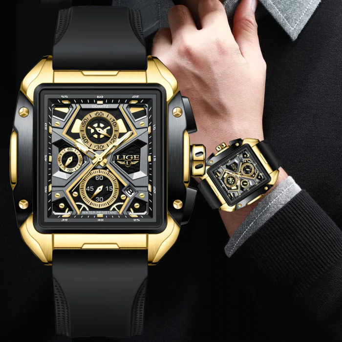 Ceas barbatesc Lige Dreptunghiular Fashion Sport Casual Silicon Quartz Analog [5]