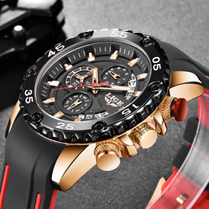 Ceas barbatesc Lige Silicon Fashion Quartz Casual Sport Analog Cronograf [3]