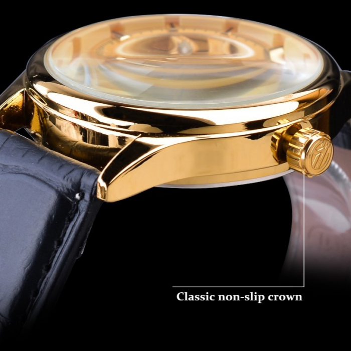 Ceas barbatesc Forsining Mecanic Automatic Auriu Skeleton Piele Business Elegant [5]