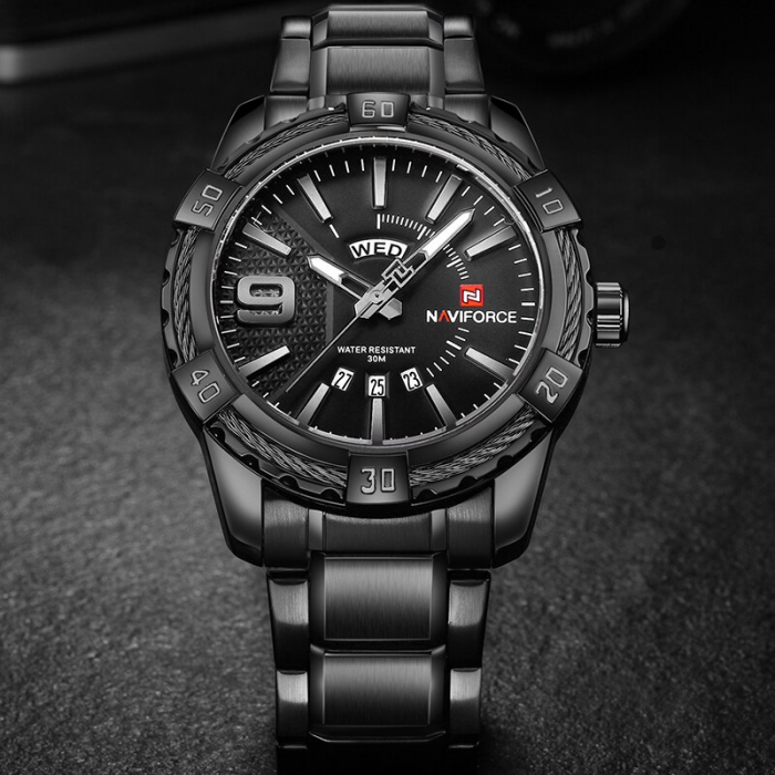 Ceas barbatesc Naviforce Quartz Otel Data Analog Negru [3]