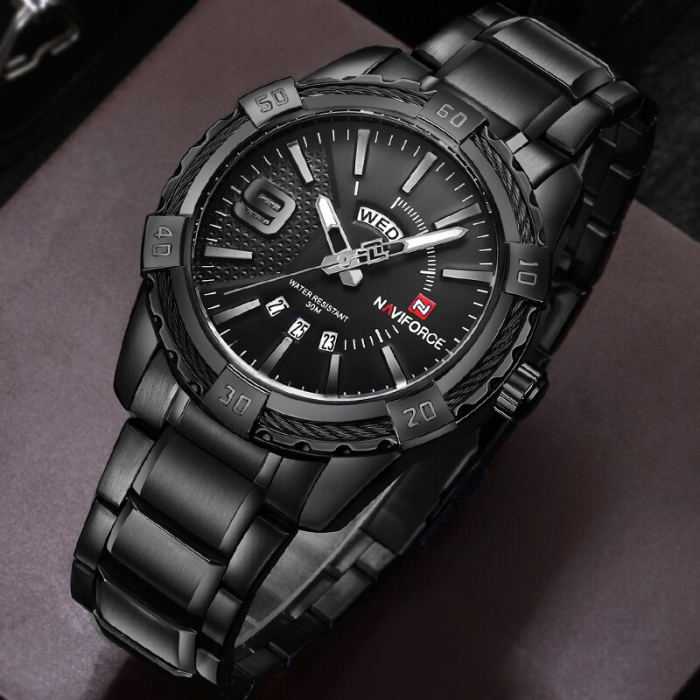 Ceas barbatesc Naviforce Quartz Otel Data Analog Negru [2]