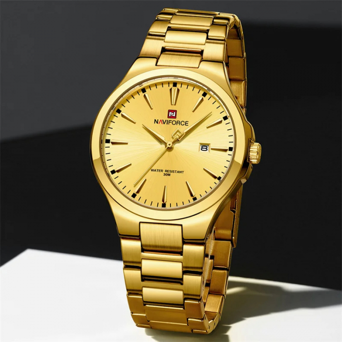 Ceas barbatesc Naviforce Business Otel Auriu Quartz Analog Digital Data [6]