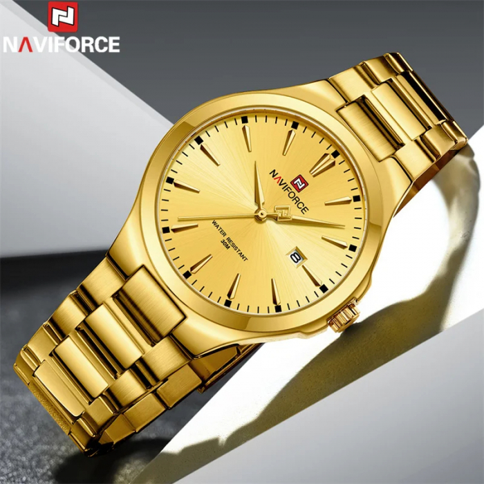 Ceas barbatesc Naviforce Business Otel Auriu Quartz Analog Digital Data [4]