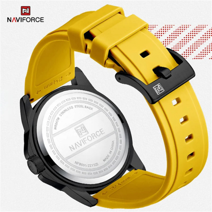 Ceas barbatesc Naviforce Casual Gri Analog Quartz Data Galben [4]