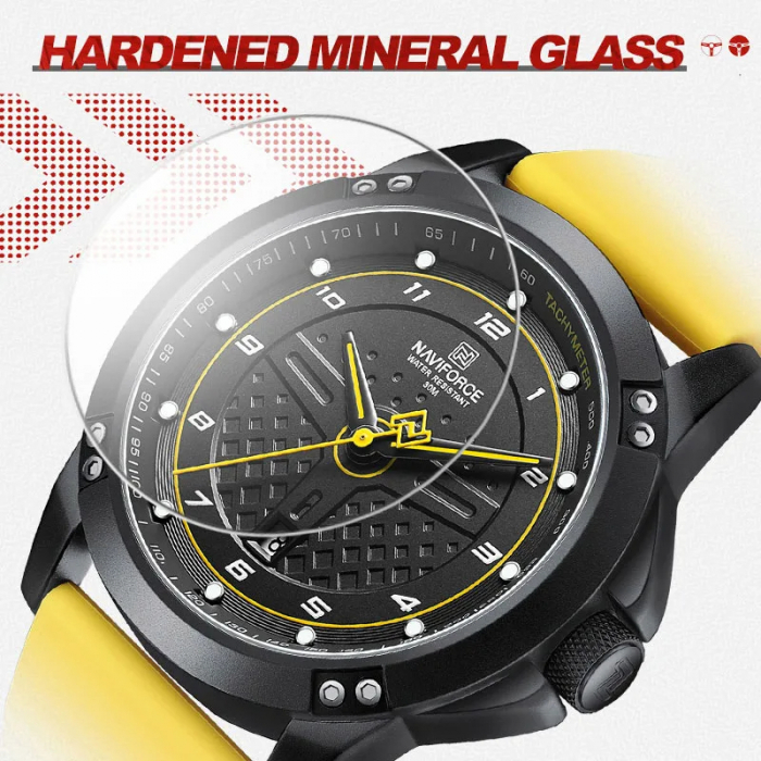 Ceas barbatesc Naviforce Casual Gri Analog Quartz Data Galben [7]