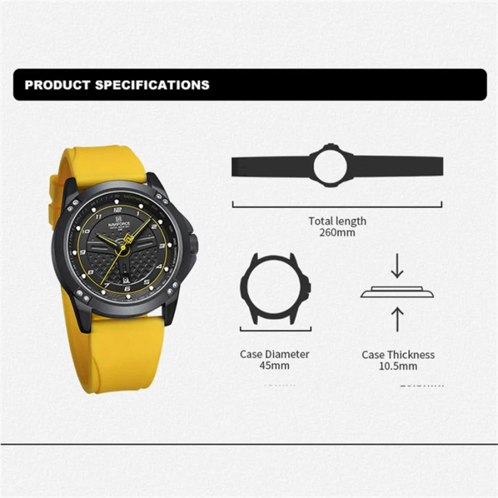 Ceas barbatesc Naviforce Casual Gri Analog Quartz Data Galben [3]