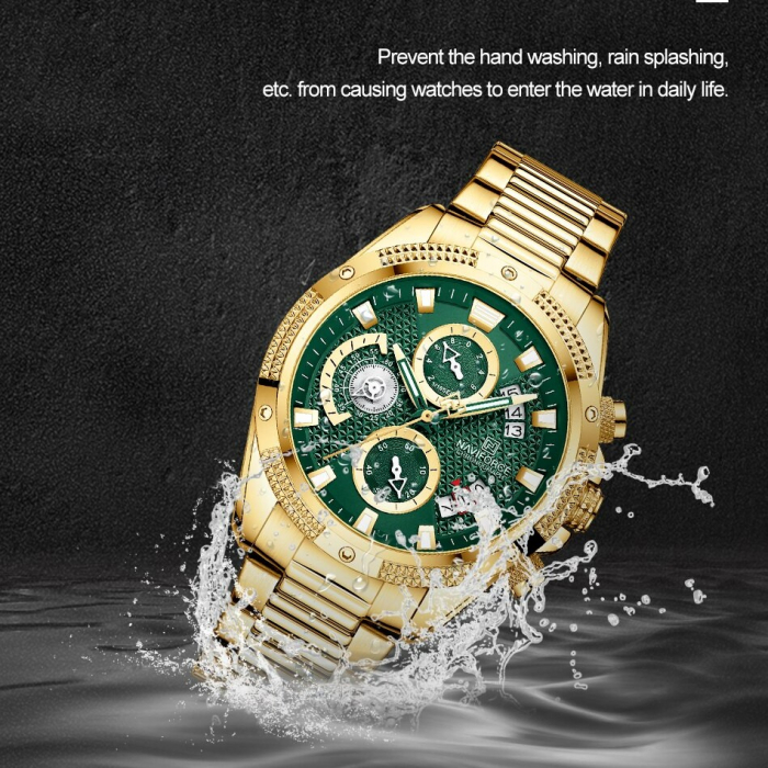 Ceas barbatesc Naviforce Elegant Auriu Verde Cronograf Data Quartz Analog [4]