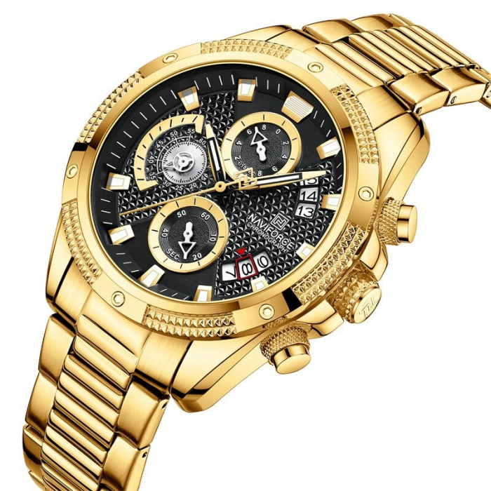 Ceas barbatesc Naviforce Elegant Auriu Negru Cronograf Data Quartz Analog [7]