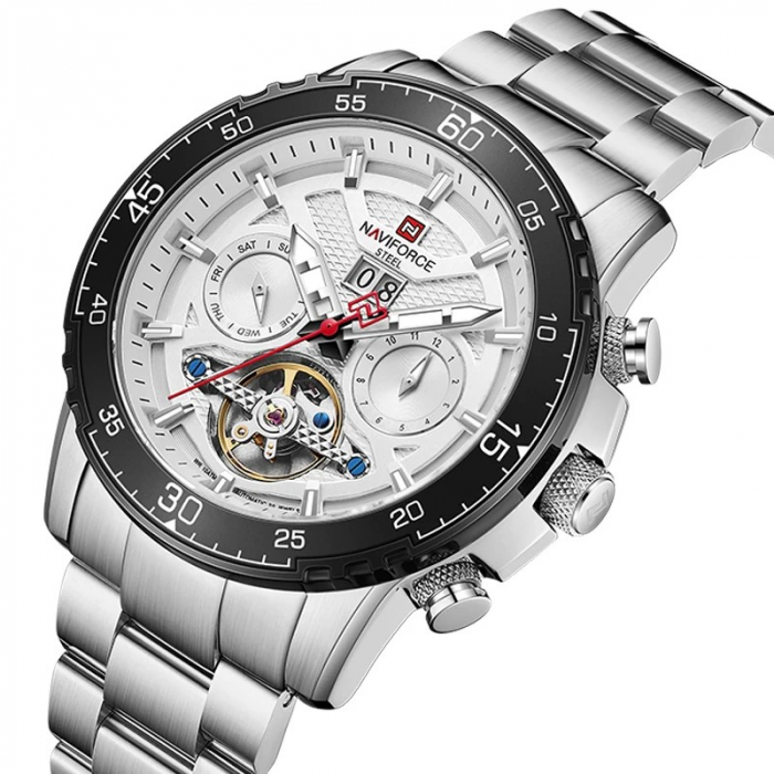 Ceas barbatesc Naviforce Mecanic automatic 10 ATM Rezistent la scufundari Data Otel Argintiu [4]