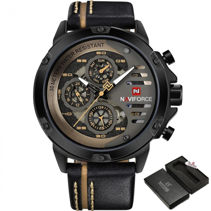 Ceas barbatesc Naviforce Sport Casual Analog Quartz Cronograf Negru [3]