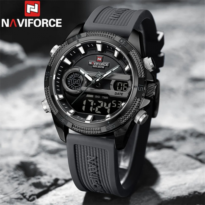 Ceas barbatesc Naviforce Quartz Dual Time Digital Led  Sport Army Militar Silicon Negru [2]