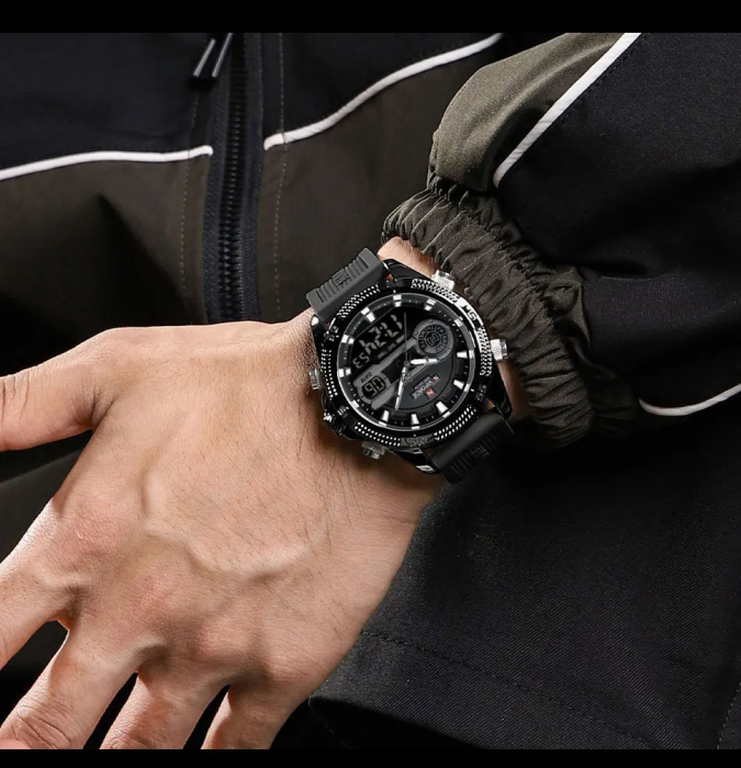 Ceas barbatesc Naviforce Quartz Dual Time Digital Led  Sport Army Militar Silicon Negru [4]