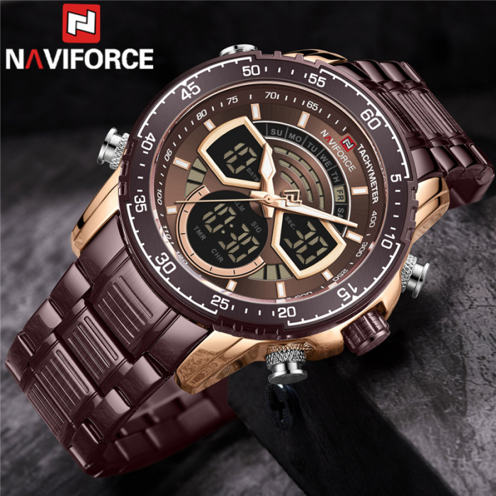 Ceas barbatesc Naviforce Quartz Dual Time Analog Digital Casual Sport Coffe [3]