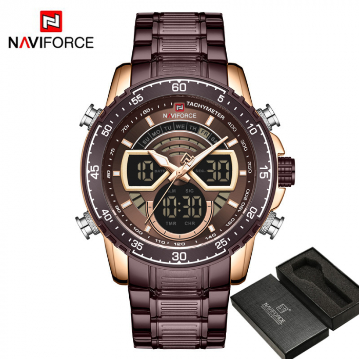 Ceas barbatesc Naviforce Quartz Dual Time Analog Digital Casual Sport Coffe [2]