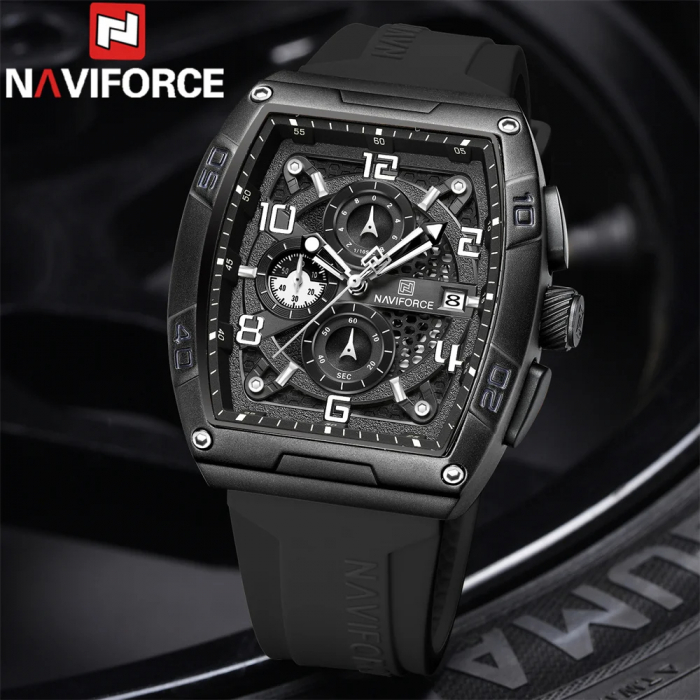 Ceas barbatesc Naviforce Quartz Cronograf Militar Dual Time Data Alarma Sport Army Silicon Negru [2]