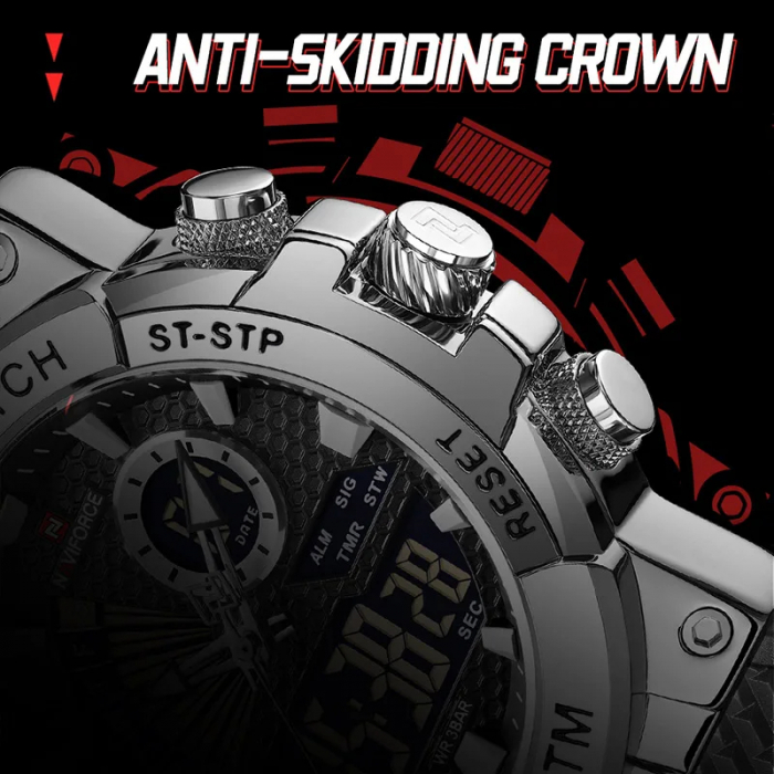 Ceas barbatesc Naviforce Quartz Dual Time Alarma Data Sport Army Militar Silicon Negru Argintiu [5]