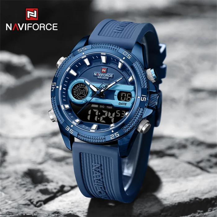Ceas barbatesc de mana Naviforce Quartz Dual Time Digital Led Army Militar Silicon Albastru [4]
