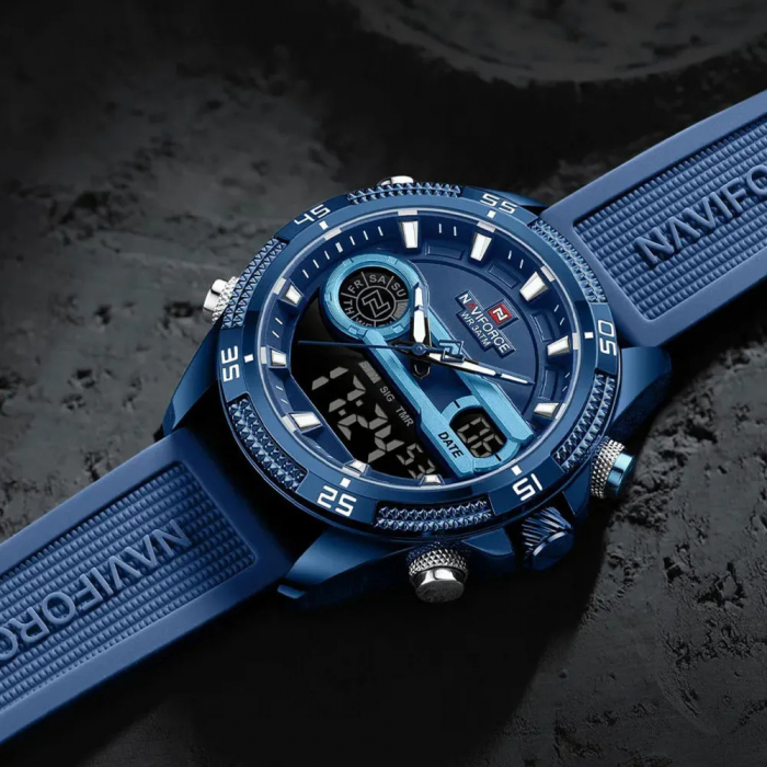 Ceas barbatesc de mana Naviforce Quartz Dual Time Digital Led Army Militar Silicon Albastru [5]