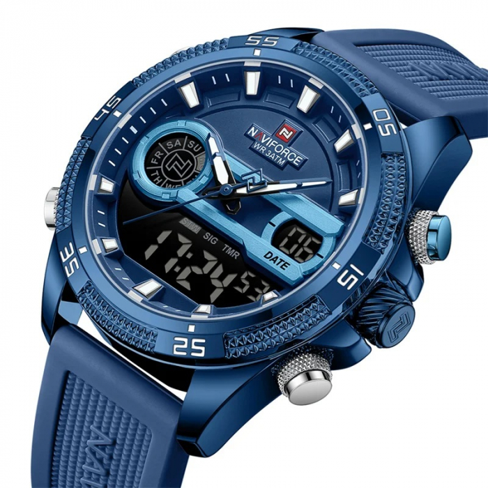 Ceas barbatesc de mana Naviforce Quartz Dual Time Digital Led Army Militar Silicon Albastru [2]