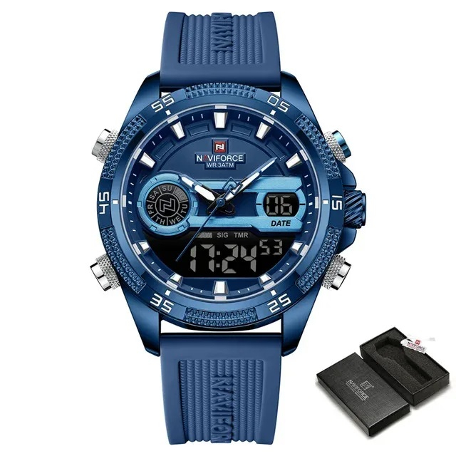 Ceas barbatesc de mana Naviforce Quartz Dual Time Digital Led Army Militar Silicon Albastru [3]