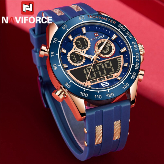 Ceas barbatesc Naviforce Silicon Cronograf Digital Analog Albastru [2]