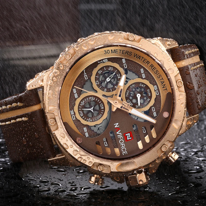 Ceas barbatesc Naviforce Elegant Casual Analog Quartz Cronograf Maro Auriu Roze [5]