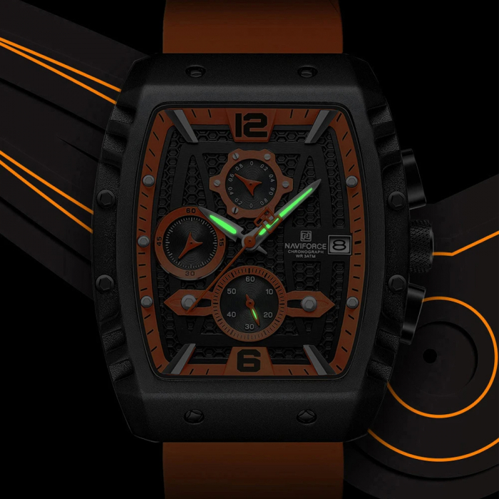 Ceas barbatesc Naviforce  Sport Casual Quartz Analog Silicon Cronograf Portocaliu [4]