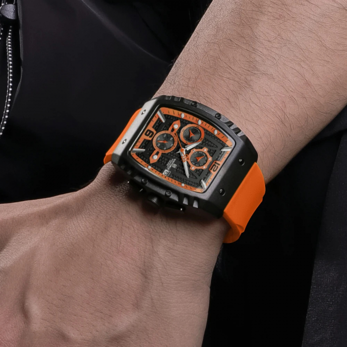 Ceas barbatesc Naviforce  Sport Casual Quartz Analog Silicon Cronograf Portocaliu [2]