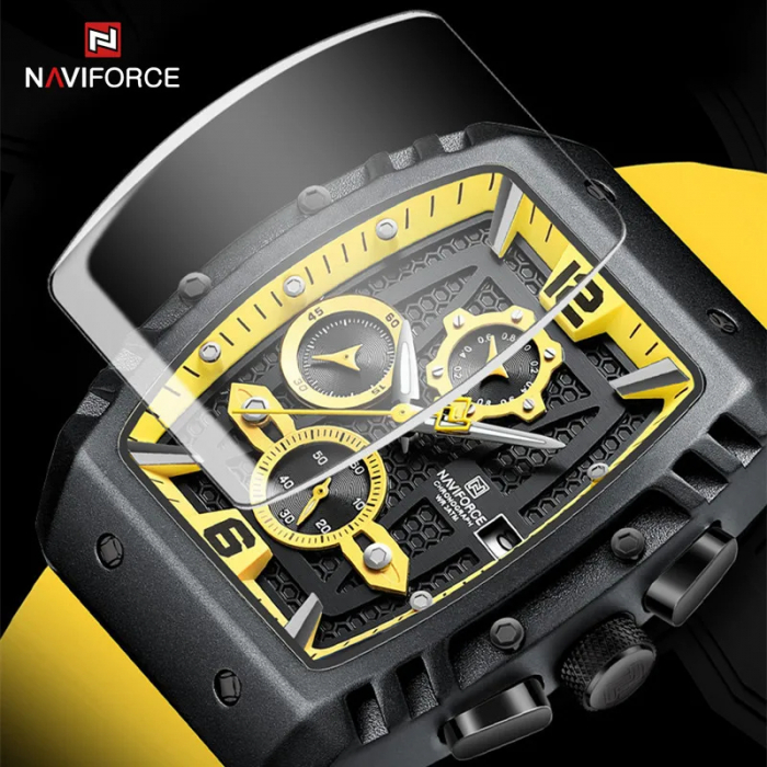 Ceas barbatesc Naviforce  Sport Casual Quartz Analog Silicon Cronograf Galben [7]