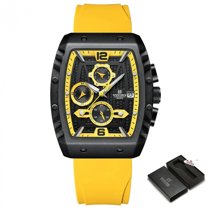 Ceas barbatesc Naviforce  Sport Casual Quartz Analog Silicon Cronograf Galben [5]