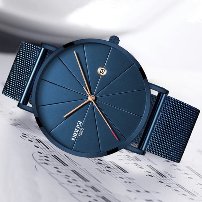 Ceas barbatesc Nibosi Business Otel Elegant Quartz Analog Bratara reglabila Albastru [3]
